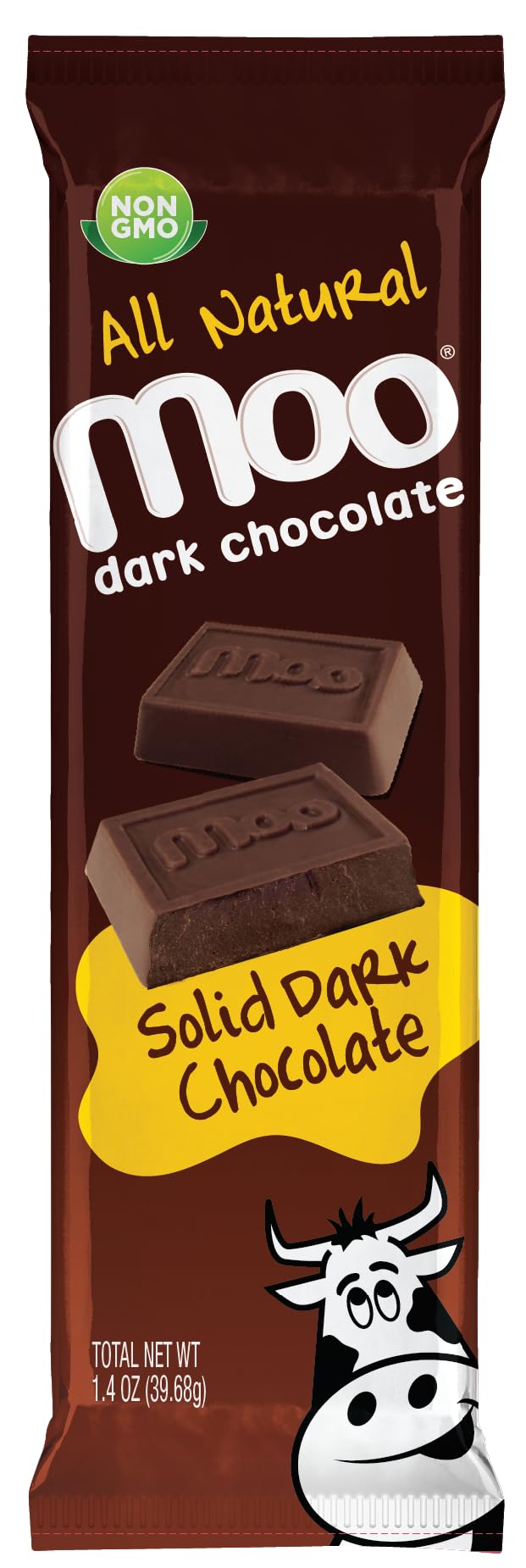 Moo Chocolates All Natural Solid Dark Chocolate Large Bars 1.4 Oz, 14 Ct (Pack Of 1) | 100 Calorie Snacks For On-The-Go, Lunchbo