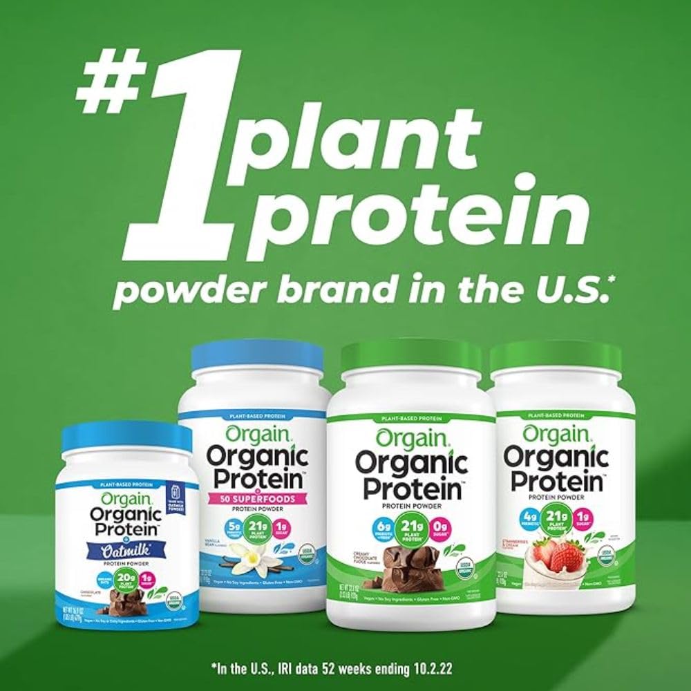 Orgain Organic Unflavored Vegan Protein Powder - 21g Plant Based Protein, Gluten Free, 1.59lb, Cream, Model 851770006033