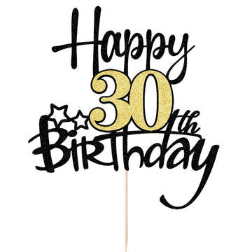 Kaoenla Black Gold Glitter Happy 30Th Birthday Cake Topper - Hello 30/Cheers30,Happy Thirty Birthday Anniversary,30 Years Old Bi