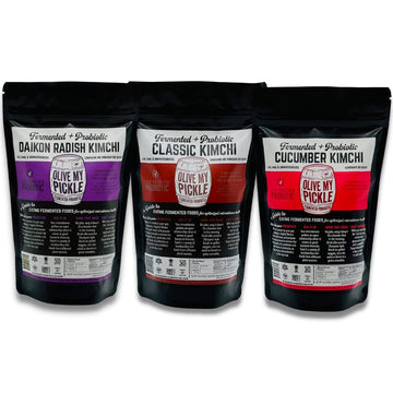 Olive My Pickle Fermented Kimchi Variety Pack - 48 Oz | 3 Pack Classic, Cucumber Kimchi & Daikon Radish Kimchi | Napa Cabbage Fr