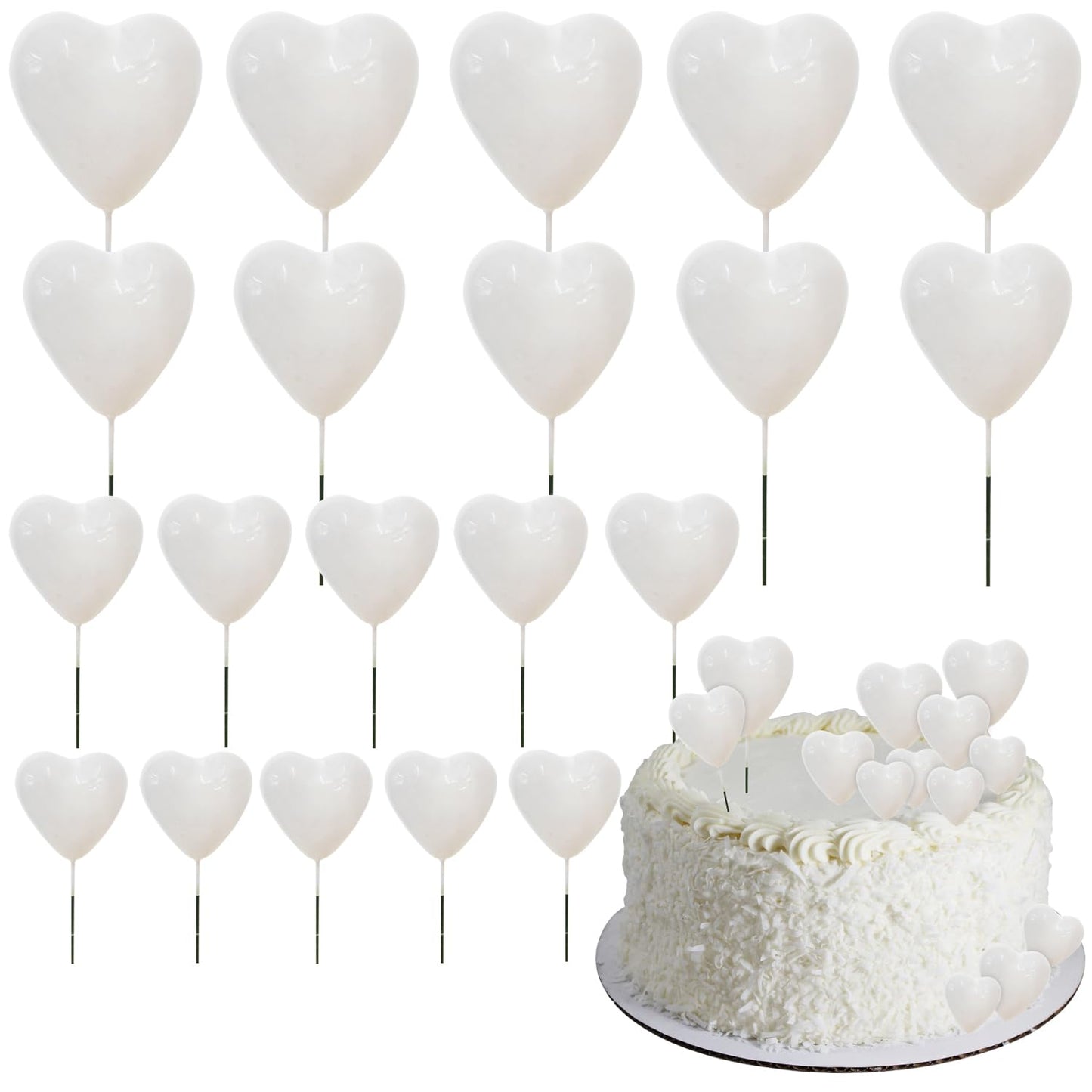 Beishida 20 Pcs White Heart Cake Toppers 3D Heart Cake Toppers Foam Toppers Cake Decoration Happy Birthday Cake Diy Cake Insert 