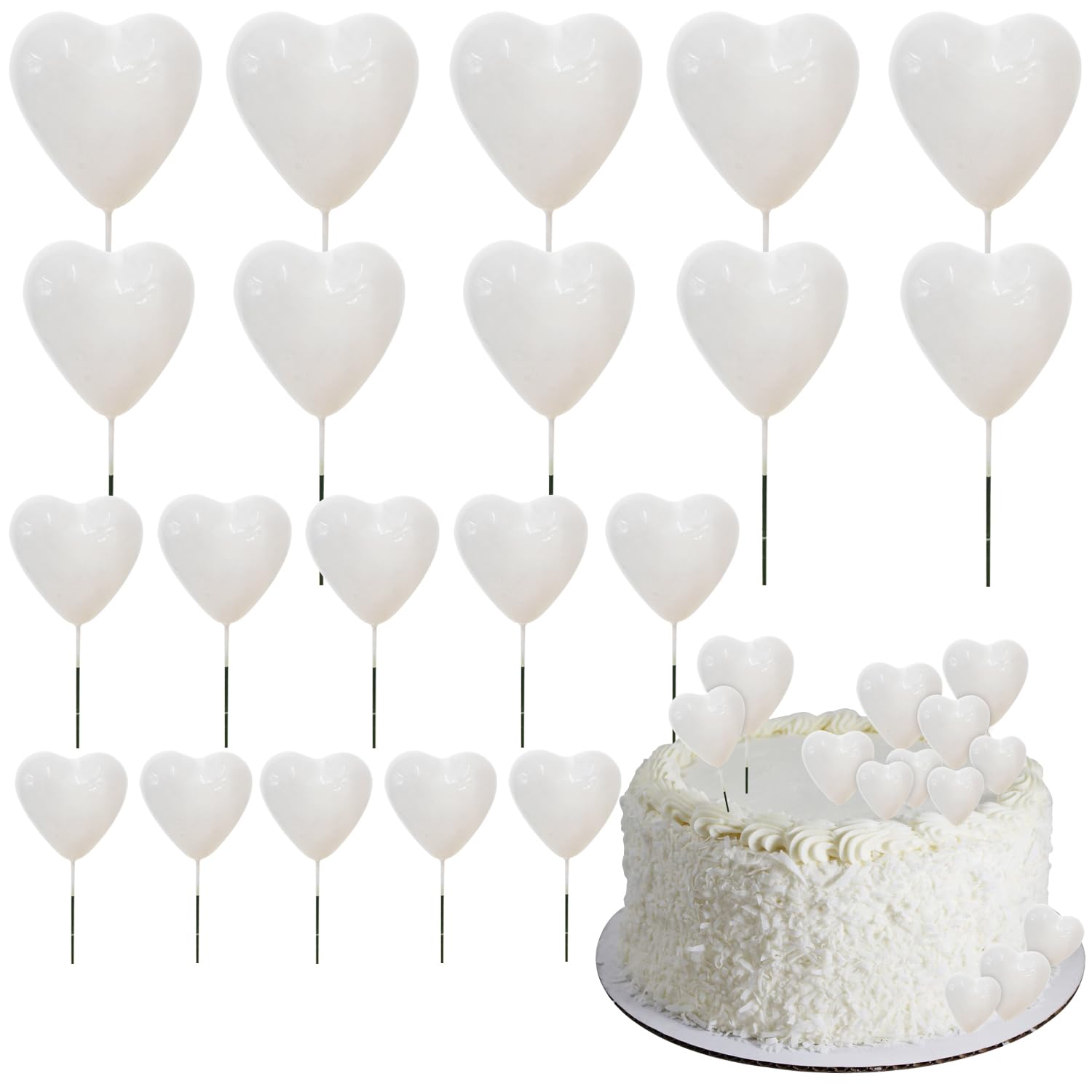 Beishida 20 Pcs White Heart Cake Toppers 3D Heart Cake Toppers Foam Toppers Cake Decoration Happy Birthday Cake Diy Cake Insert 