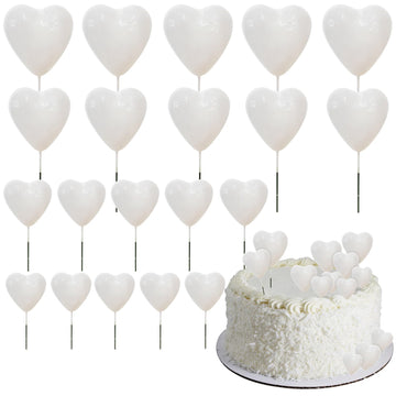 Beishida 20 Pcs White Heart Cake Toppers 3D Heart Cake Toppers Foam Toppers Cake Decoration Happy Birthday Cake Diy Cake Insert 