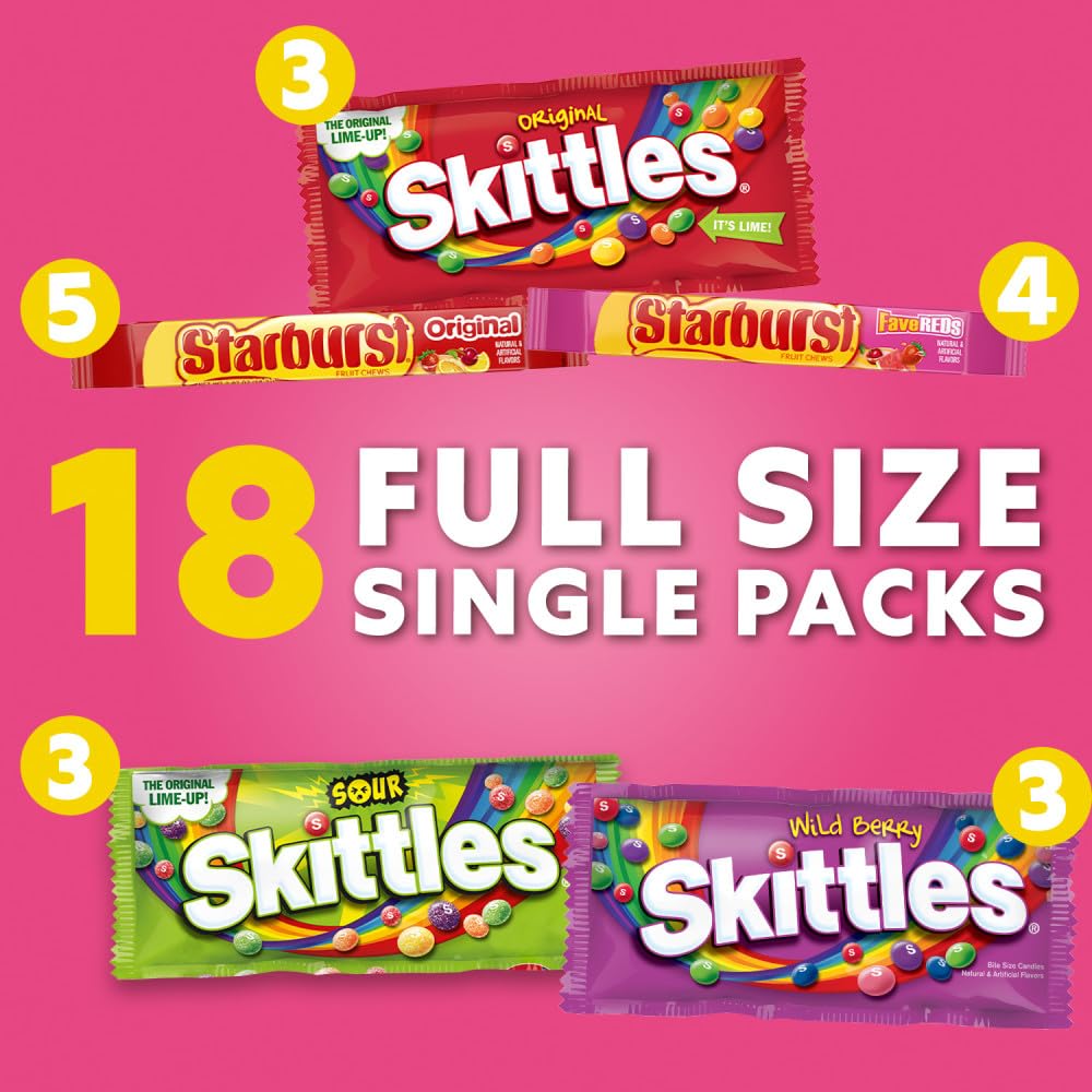Skittles & Starburst Full Size Chewy Easter Candy Assortment, 37.05 Oz, 18 Ct