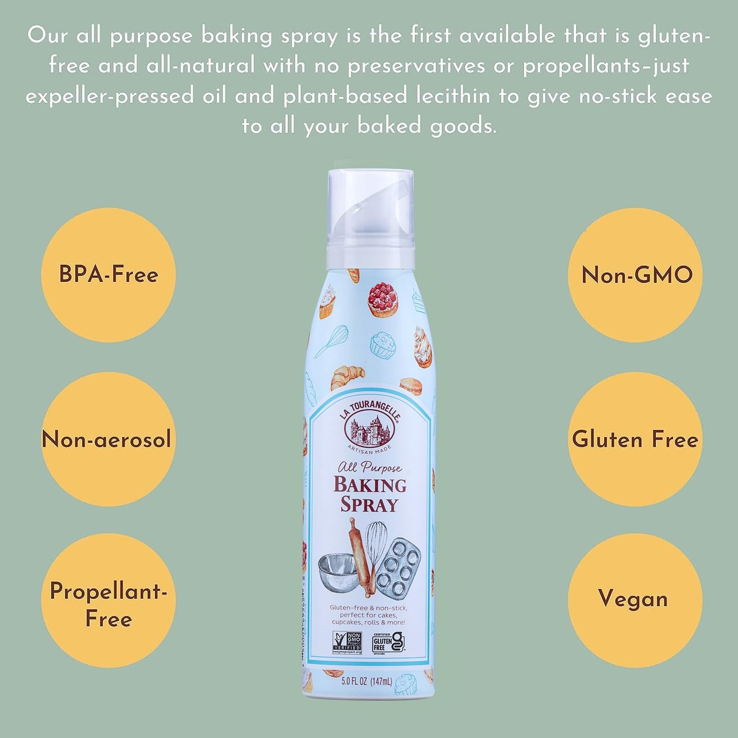 La Tourangelle, All Purpose Baking Spray, Gluten-Free, Non-Stick, Chemical Free And Propellant Free, Expeller-Pressed Cooking Sp
