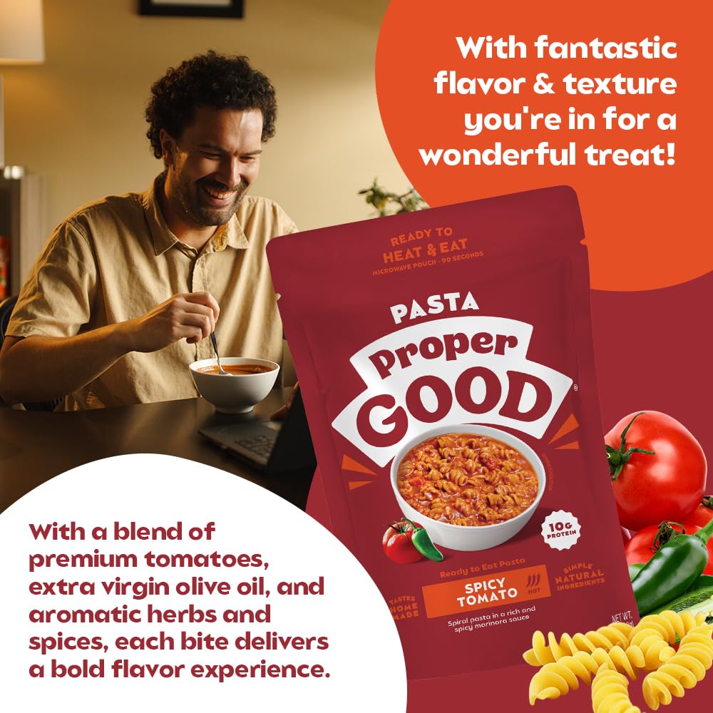 Proper Goods Spicy Tomato Pasta with Spiral Rotini | Easy Lunch or Dinner with 10g Protein per Serving | Quick Meal Solution | P