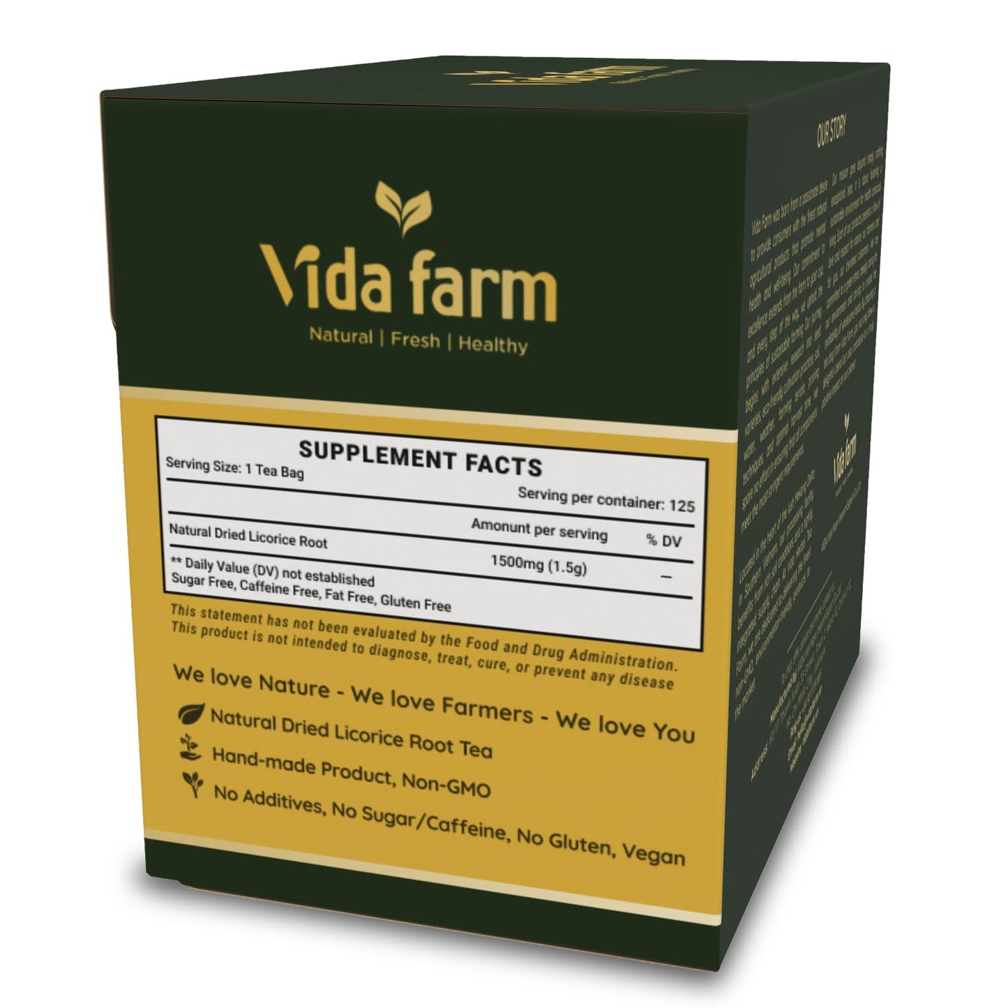 Vida Farm Enhanced 125 Licorice Root Tea Bags, Made With 100% Natural Licorice Root, Natural Sweet, No Sugar, No Caffeine, Non-Gmo
