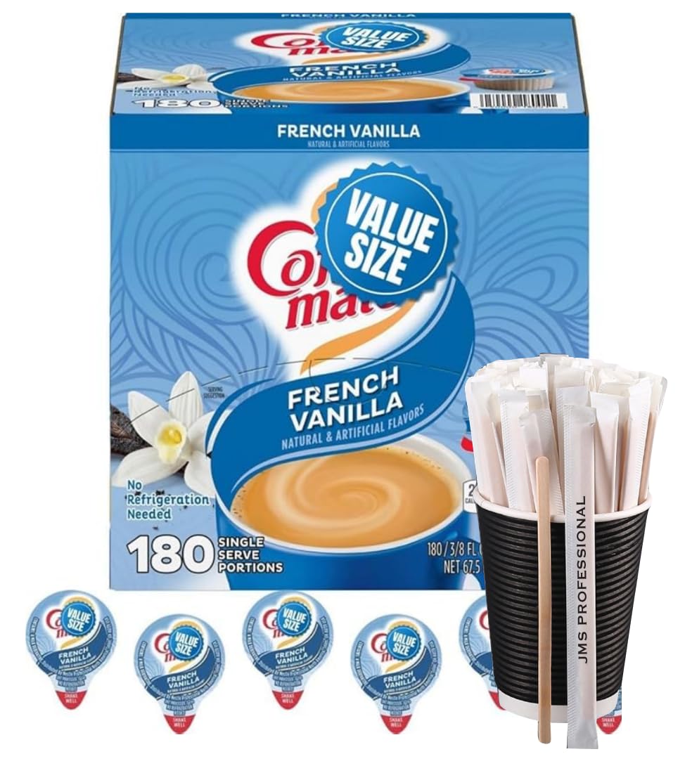 French Vanilla Creamer Singles, Liquid Creamer Singles, Non Dairy, No Refrigeration, 180 Creamer Singles Included Great for Offi