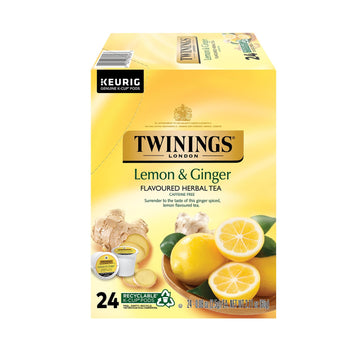 Twinings Lemon & Ginger Herbal Tea K-Cup Pods For Keurig, 24 Count (Pack Of 1), Naturally Caffeine-Free, Enjoy Hot Or Iced | Packaging May Vary