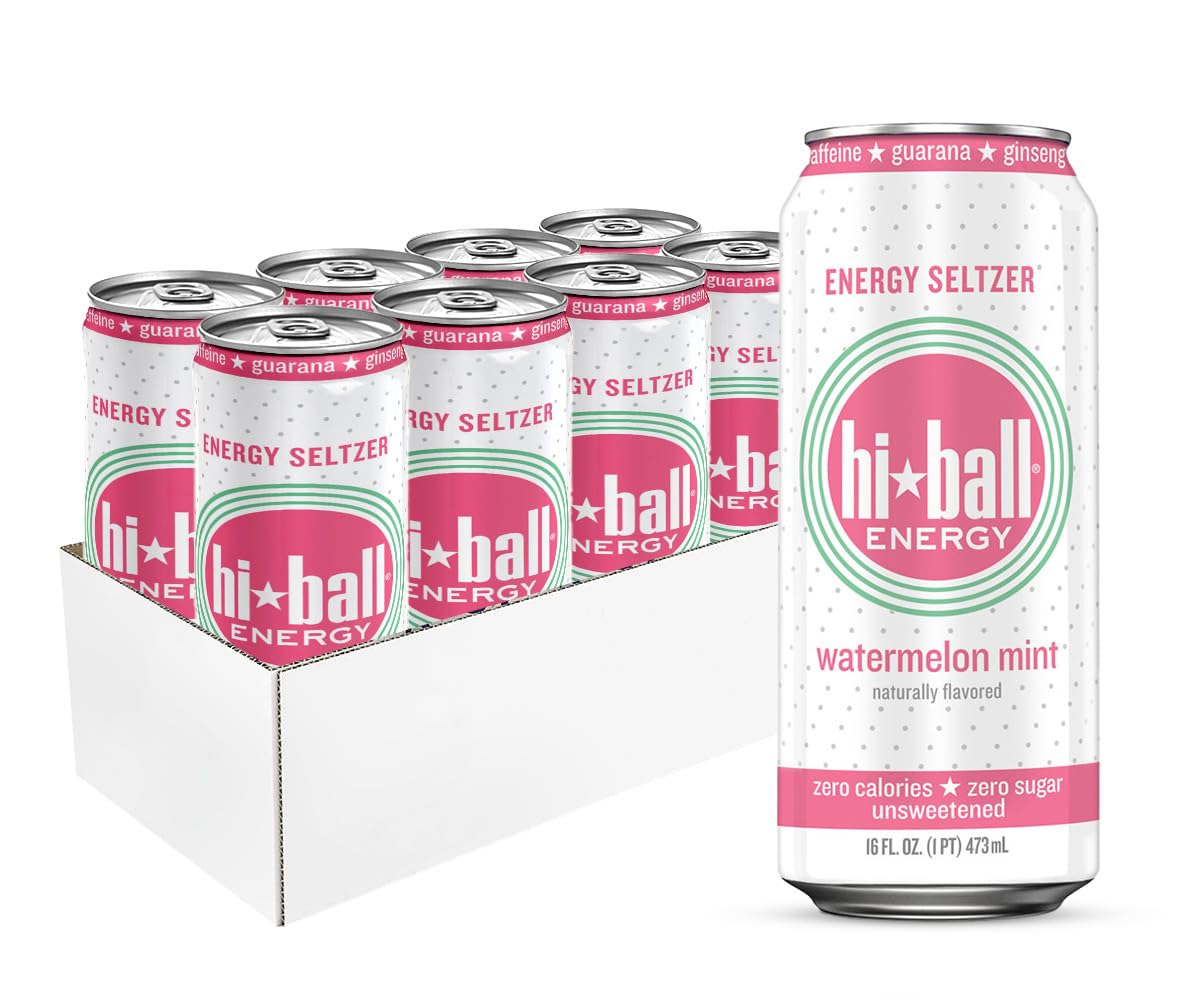 Hiball Energy Seltzer Water, Caffeinated Sparkling Water, Sugar Free, 16 Fl Oz (Pack of 8), Watermelon, Model: 0853585008455