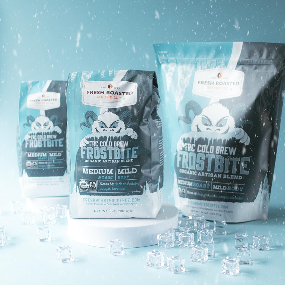 Fresh Roasted Coffee, Organic Frostbite Cold Brew, 12 Oz, Medium Roast, Mold & Mycotoxin Tested, Kosher Coarse Grind