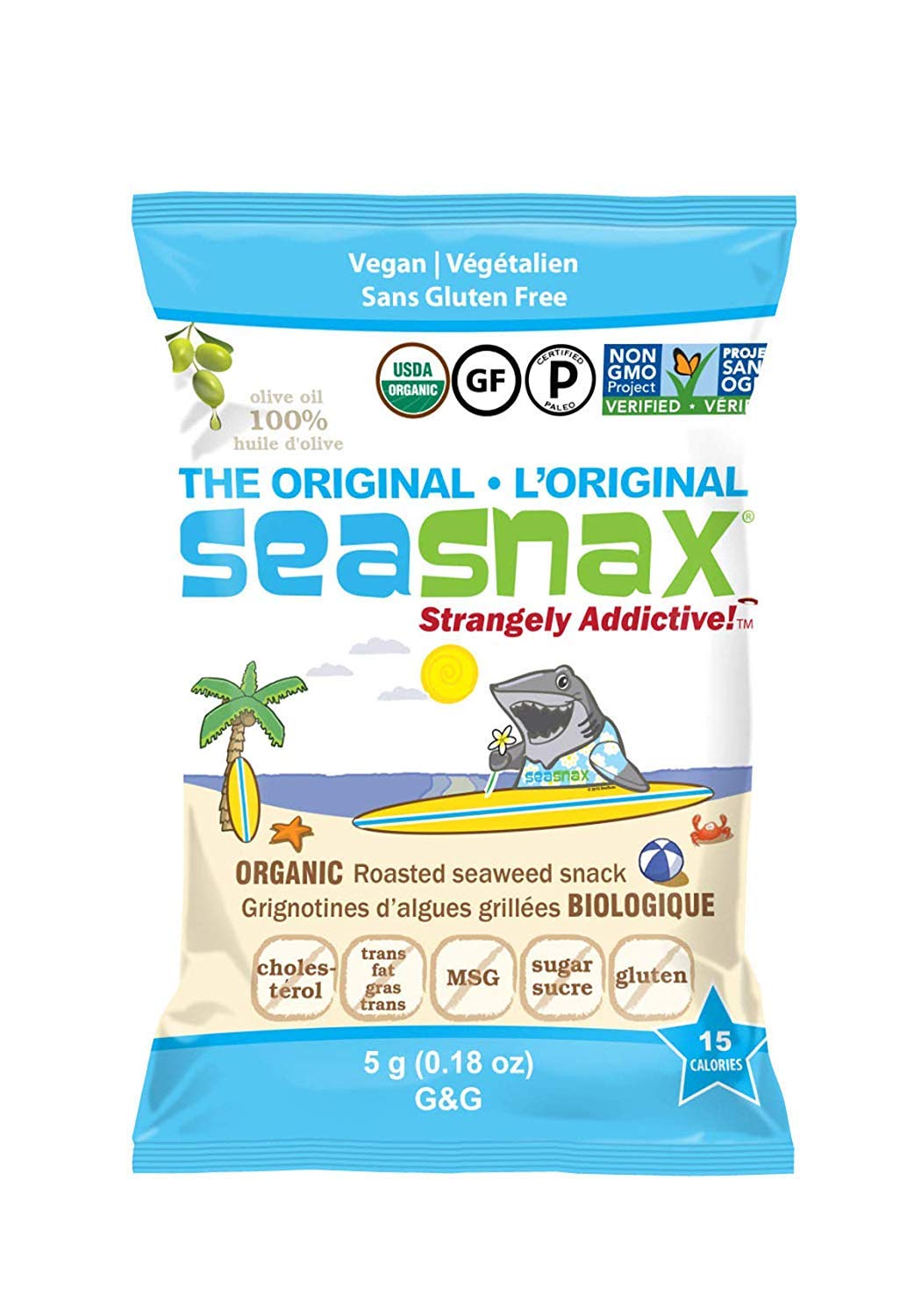 SeaSnax Organic Roasted Seaweed Snack, Original, 0.18 Ounce, Pack of 24, Gluten-Free, Vegan