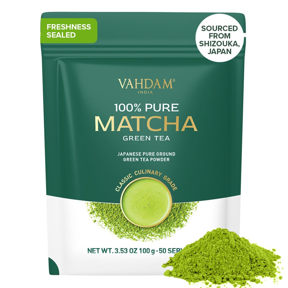 Vahdam, Matcha Tea Powder (50 Cups,3.53Oz) Pure Authentic Japanese Matcha Green Tea Powder  Classic Culinary Matcha From Japan