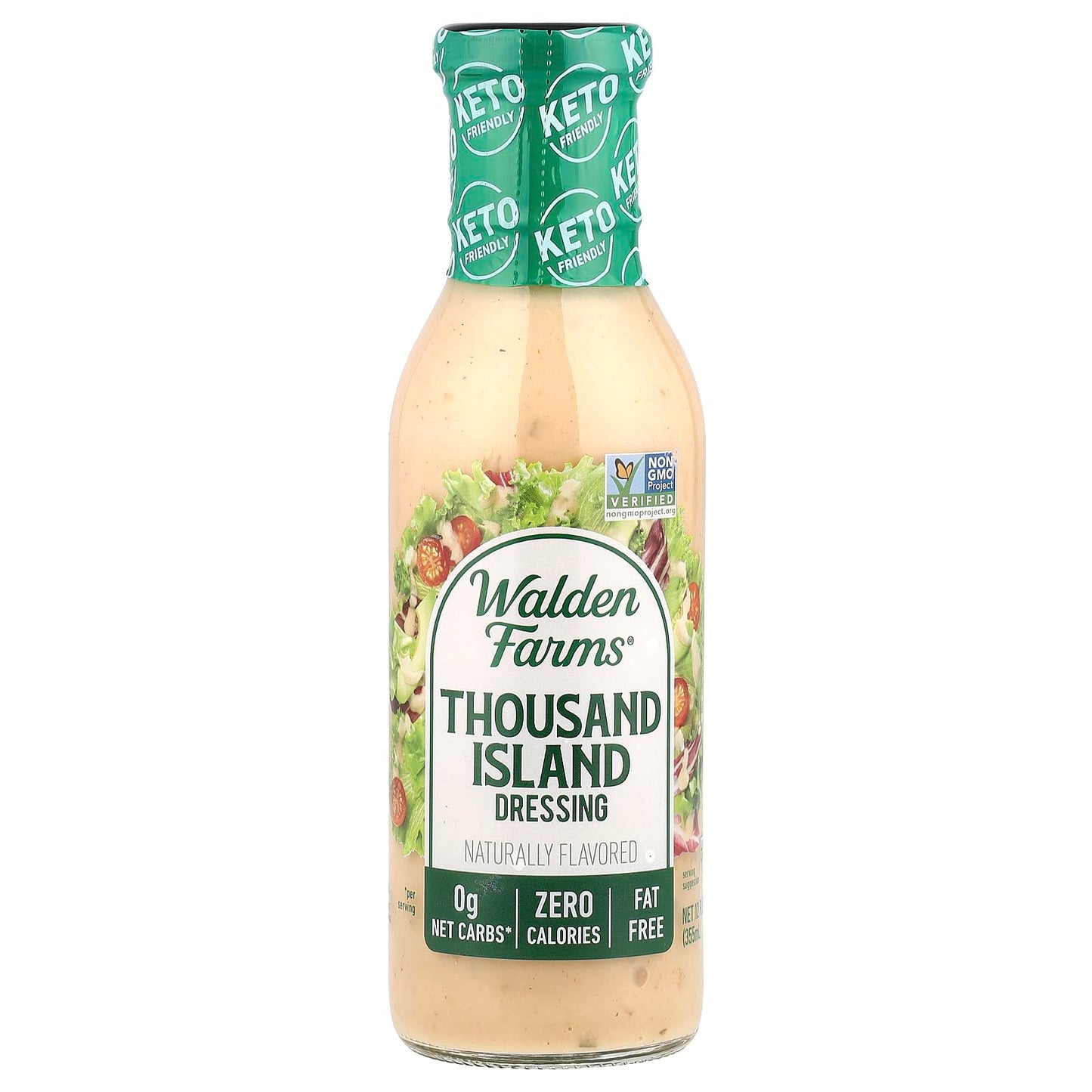 Walden Farms Thousand Island Dressing 12 oz. Bottle - Creamy & Tangy Flavor, 0g Net Carbs Condiment, Kosher Certified - Natural Topping for Salads, Pasta, Burger, Marinade for Chicken and More
