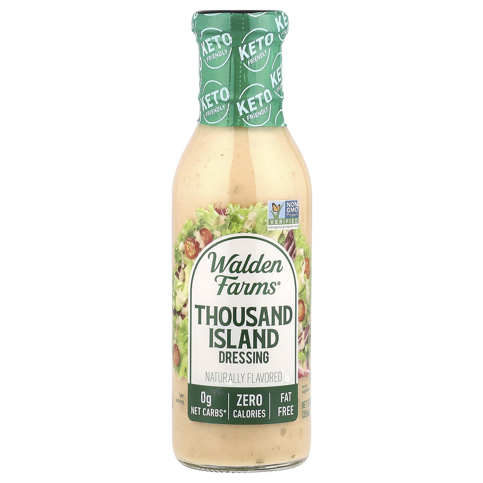 Walden Farms Thousand Island Dressing 12 oz. Bottle - Creamy & Tangy Flavor, 0g Net Carbs Condiment, Kosher Certified - Natural Topping for Salads, Pasta, Burger, Marinade for Chicken and More