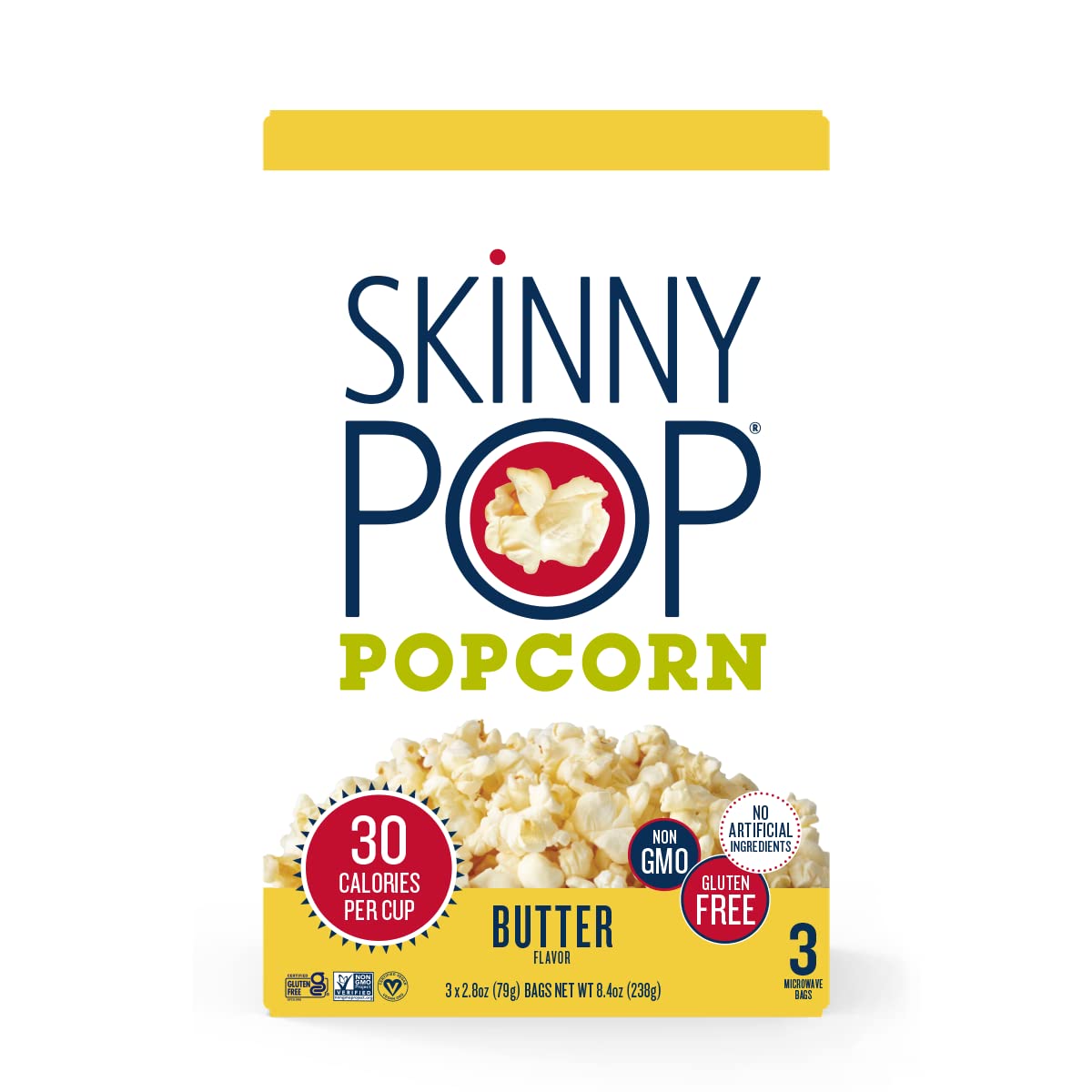 Skinnypop Butter Microwave Popcorn Bags, Healthy Snacks Microwavable Bags, 2.8 Oz, 12 Boxes (3 Bags Per Box), 36 Bags Total, Ski