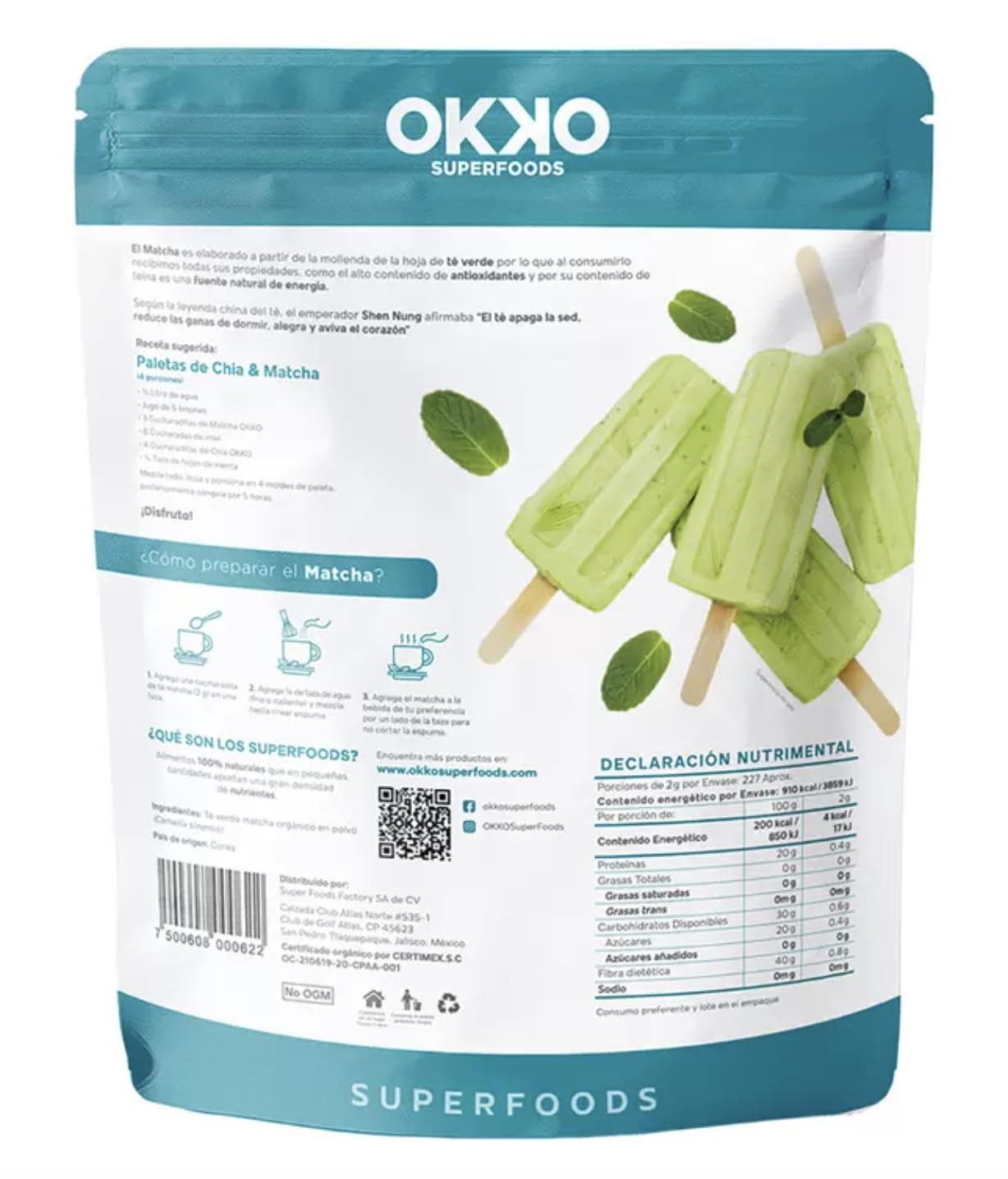 Matcha Okko Super Foods, Molido Ultra Fino, T   Verde Org  Nico En Polvo, Antioxidante, Ayuda A Reducir La Grasa Por Sus Propied