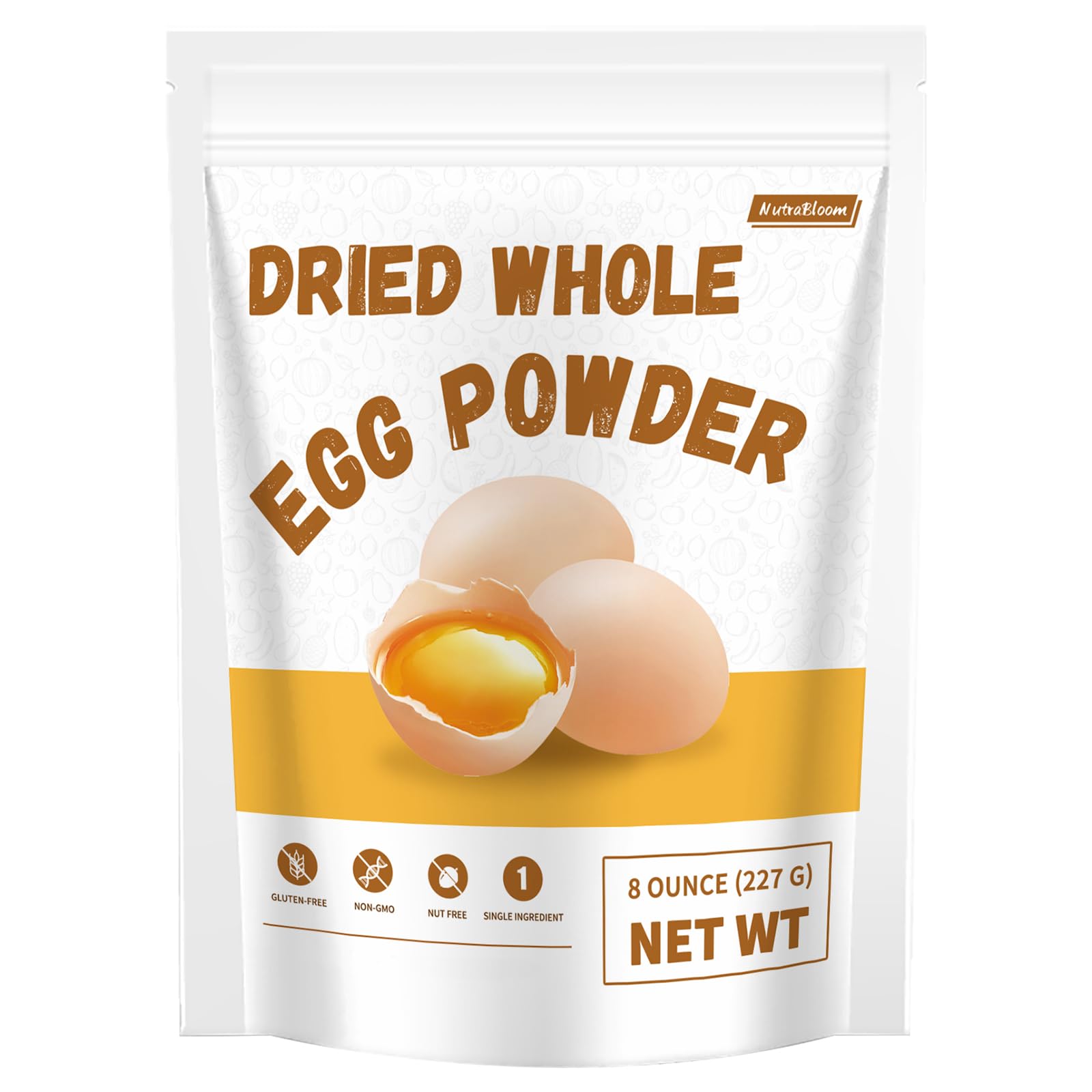 NutraBloom Whole Egg Powder, Pure Natural Gluten Free Versatile Single Ingredient Nutrient-Rich Whole Egg Powder 8 Ounce for Bak