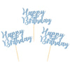 Donoter 24 Pcs Blue Glitter Happy Birthday Cupcake Toppers Cake Picks For Birthday Party Decoration Supplies