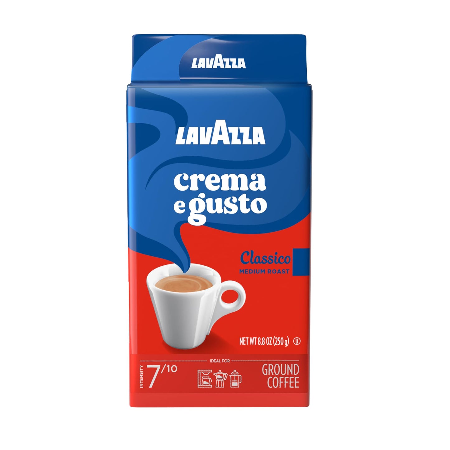 Lavazza Crema e Gusto Ground Coffee, Medium Roast, Arabica and Robusta Blend, 8.8 oz Brick (Pack of 20)