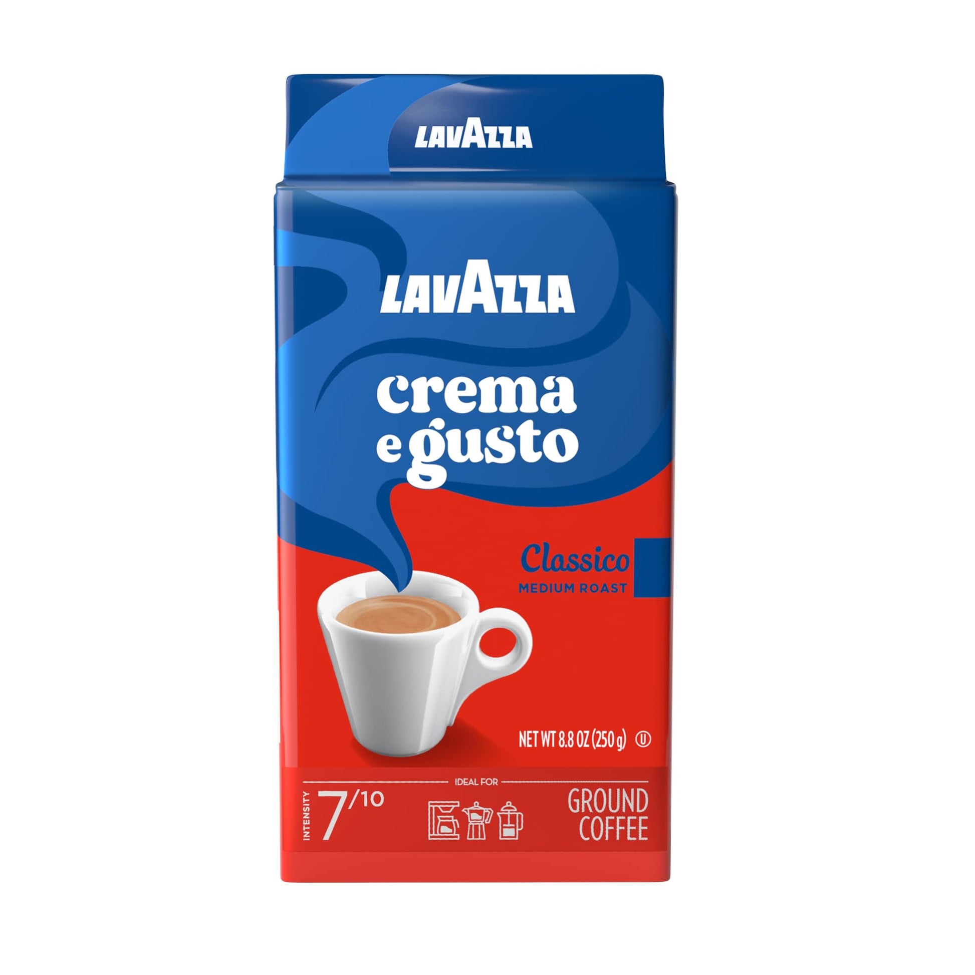 Lavazza Crema e Gusto Ground Coffee, Medium Roast, Arabica and Robusta Blend, 8.8 oz Brick (Pack of 20)