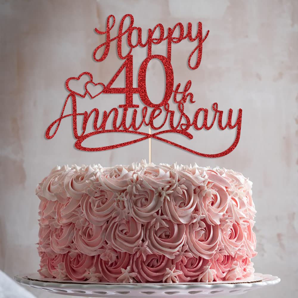 Sleyberoy red Glitter Happy 40th Anniversary Cake Toppers -Wedding Anniversary Party Decorations, 40th Wedding Anniversary, Comp