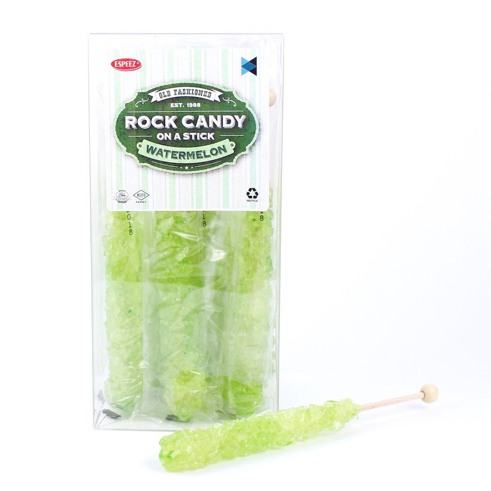 Espeez Rock Candy Sticks - Extra Large Watermelon Lollipop - 12 Count - Individually Wrapped - Light Green