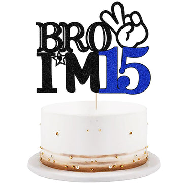 Bro I'm 15 Cake Topper- 15th Birthday Cake Picks, Officially Teenager Cake Topper, Boy 15th Birthday Cake Decorations - 15 Years