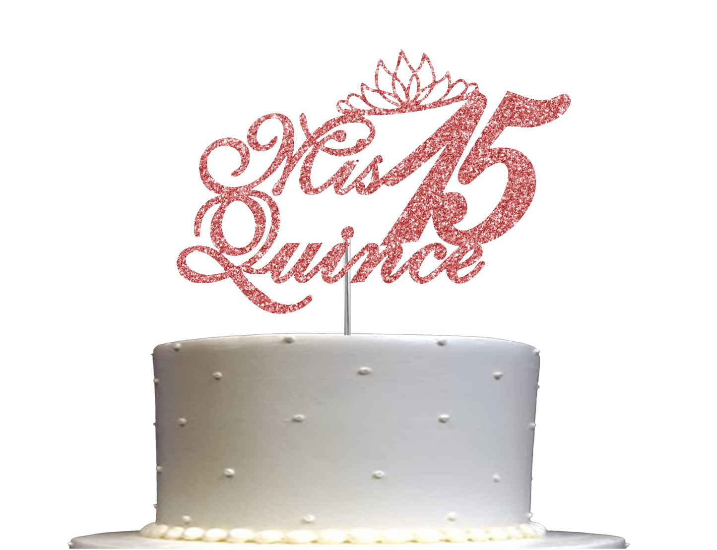 RokAPary Quinceanera Glitter Cake Topper, Acrylic, Sturdy Double-Sided, Rose Gold, Model RCT171