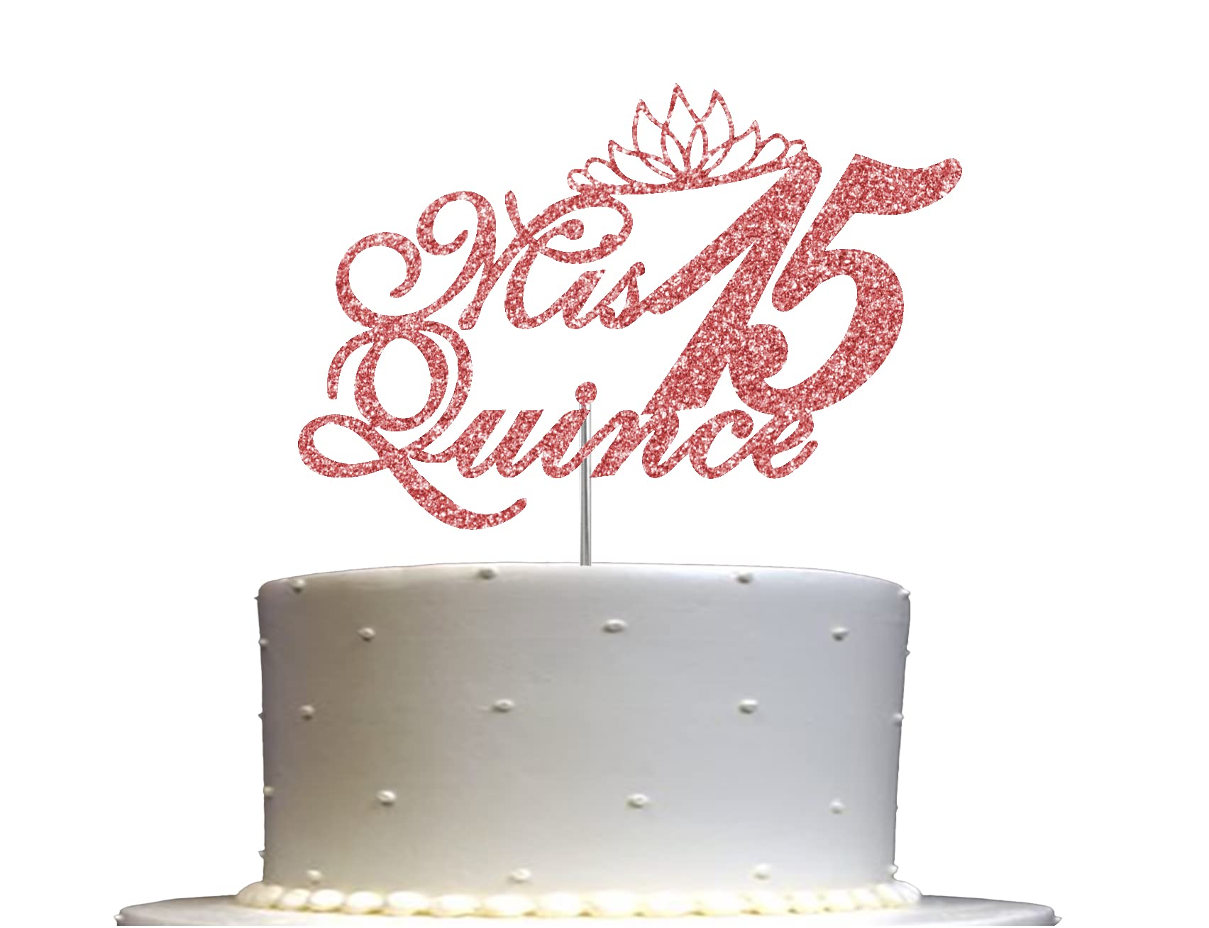 RokAPary Quinceanera Glitter Cake Topper, Acrylic, Sturdy Double-Sided, Rose Gold, Model RCT171