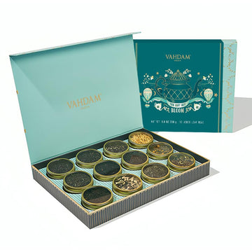 Vahdam, Bloom - Assorted Tea Gift Sets, 12 Teas Luxury Gift Box | 100% Natural Ingredients - Green Tea, Chai Tea, Herbal Tea, Black Tea | Premium Tea Gift Sets | Gifts For Women & Men
