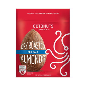 Octonuts Sea Salt Almonds 16Oz - Dry Roasted California Almonds - Sea Salt Almond Snacks - American Heart Association Certified For Heart-Healthy Food, Gluten Free, Paleo Vegan, Kosher, Keto, Non-Gmo