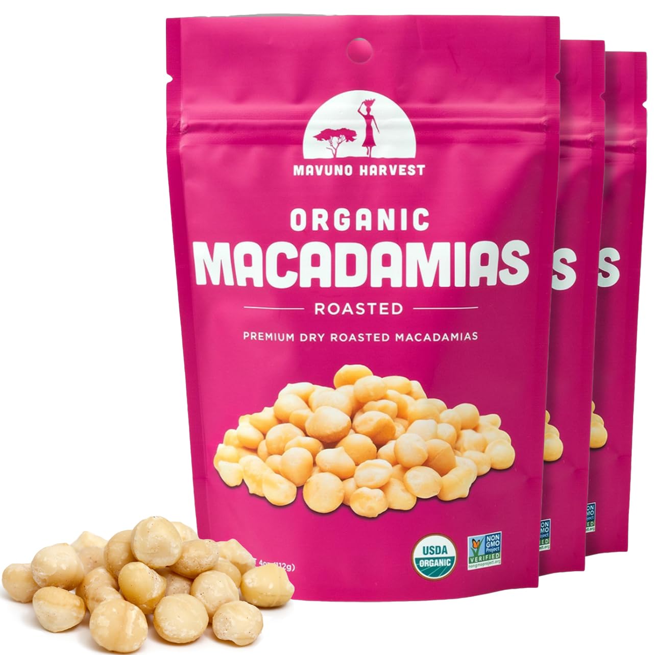 Mavuno Harvest Organic Roasted Macadamia Nuts | Dry Roasted Whole Macadamia Nuts | Vegan, Non GMO Healthy Snacks for Kids and Ad