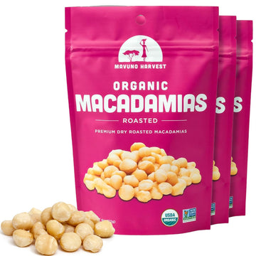 Mavuno Harvest Organic Roasted Macadamia Nuts | Dry Roasted Whole Macadamia Nuts | Vegan, Non GMO Healthy Snacks for Kids and Ad