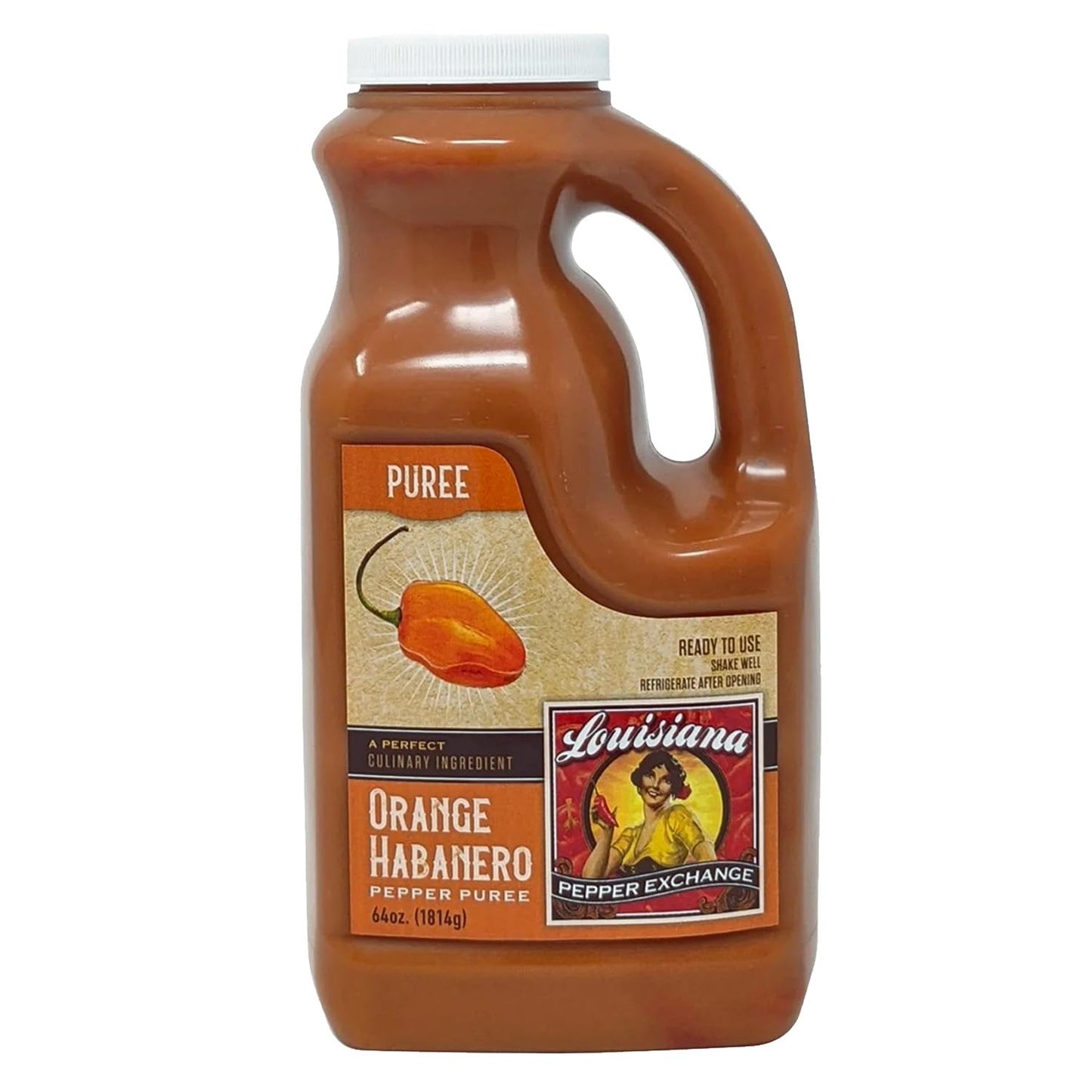 Louisiana Pepper Exchange Orange Habanero Pepper Puree Sauce Salsa, Spicy Sweet Tropical Seasoning, Plant-Based, Gluten-Free, 64