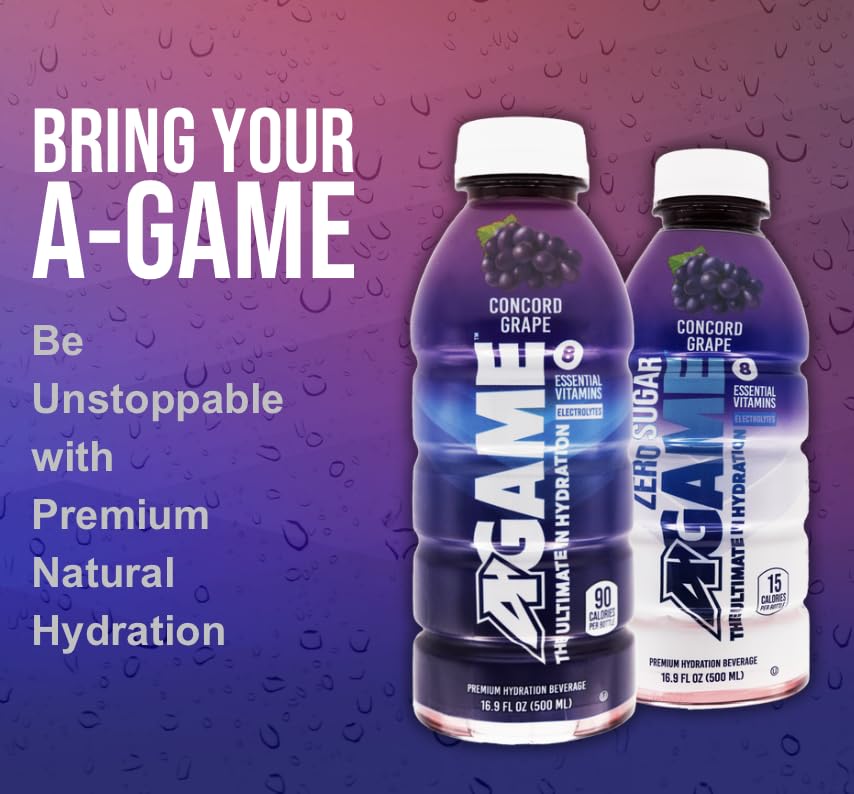 A-GAME Sports Drink, Concord Grape, The Ultimate Hydration Sports Beverage for Athletes, 8 Essential Vitamins including B, C, &
