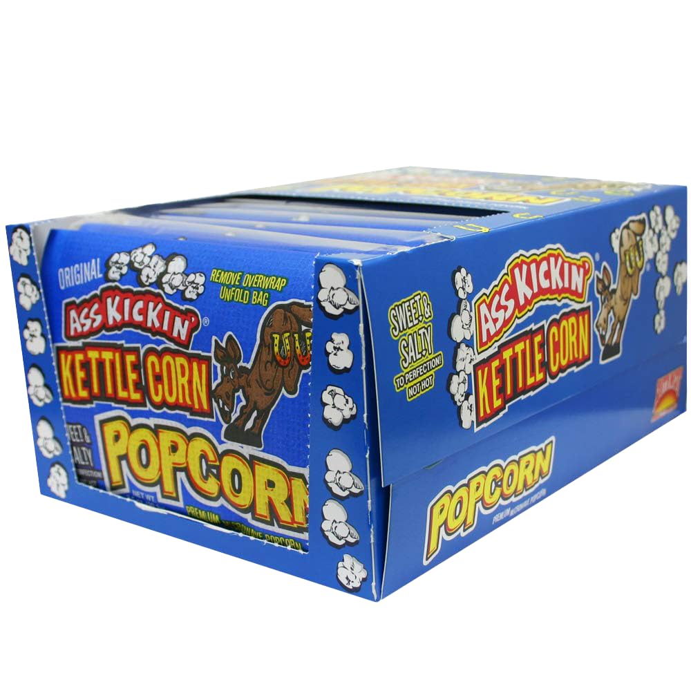 ASS KICKIN Kettle Corn Microwave Popcorn - Sweet Gourmet Snack - 12 Pack - 0.08 Ounce Each