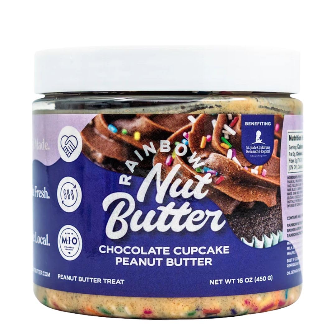 Rainbow Nut Butter Chocolate Cupcake Peanut Butter, Spread, Treat, Snack, 16 Oz Jar