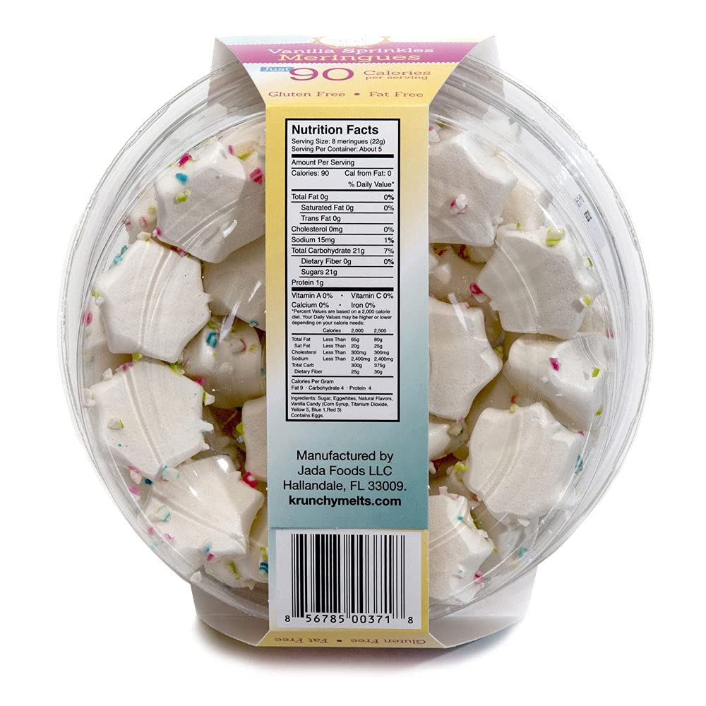 Krunchy Melts Original Meringue Cookies | Vanilla Sprinkles Flavor | Only 90 Calories Per Serving | Fat Free, Gluten Free, Dairy Free (4 Oz)