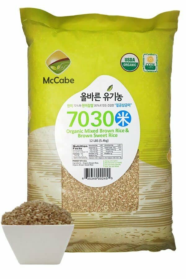 Mccabe Organic 7030 Brown Rice & Brown Sweet Rice - Rich With Fiber & Minerals | Usda And Ccof Certified | Product Of Usa | 12Lb