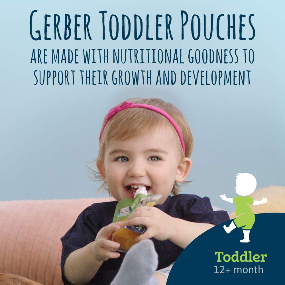 Gerber Baby Food Pouches, Toddler Fruit Variety Pack (18 Count) And Gerber Spaghetti Rings In Meat Sauce (6 Count)