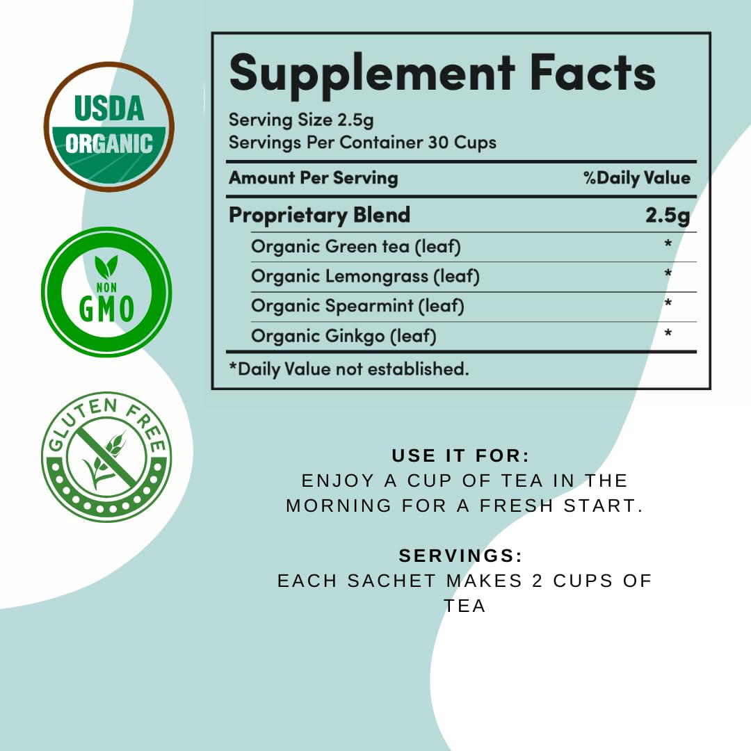 Autoimmunitea -- Aip Energy Tea Blend, For Energy Boost, Cognitive Function, With Organic Green Tea, Lemongrass, And Spearmint -