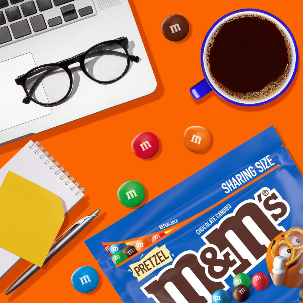 M&M'S Pretzel Milk Chocolate Candy, Sharing Size, 7.4 Oz Resealable Bag