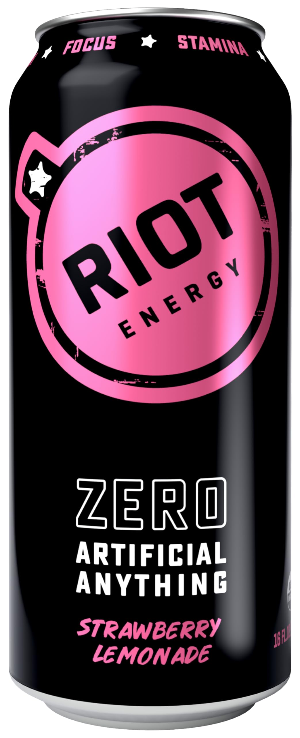 Riot Clean Energy Drink  Strawberry Lemonade  Organic  No Sugar Added  Made With Real Fruit  100Mg L-Theanine  16 Fl Oz