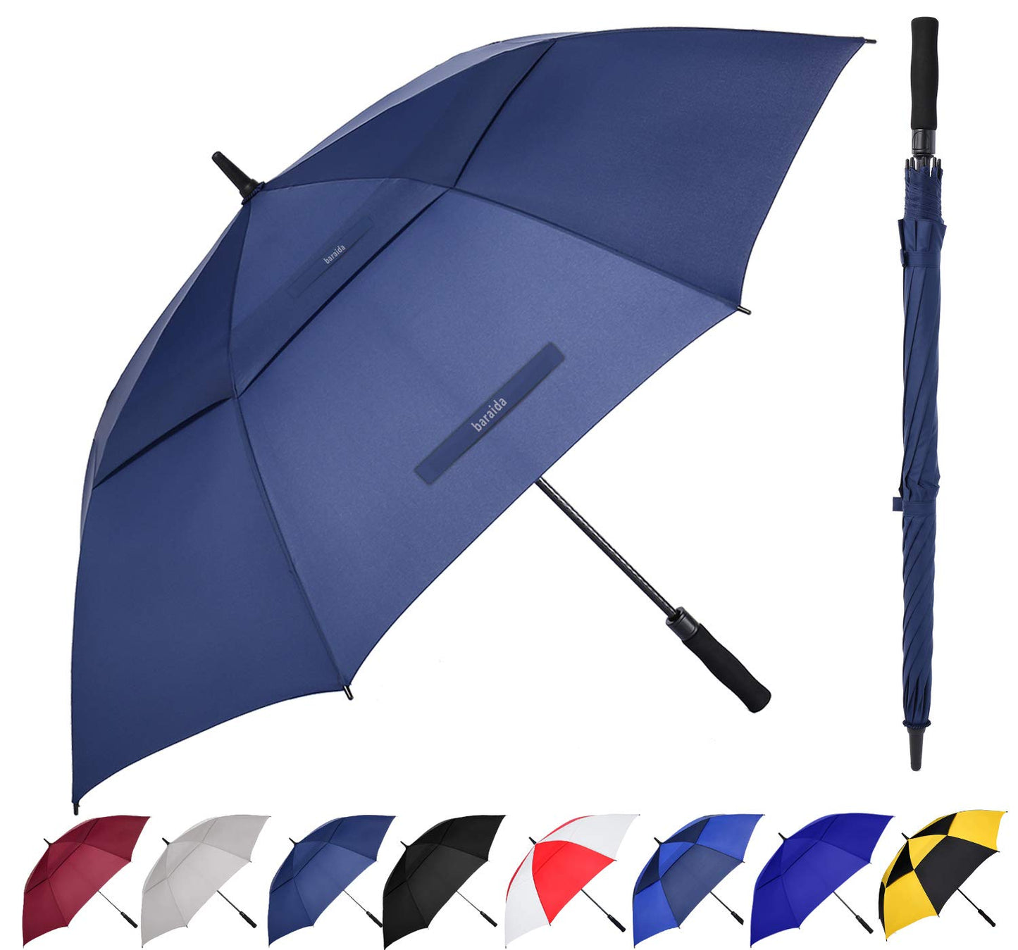 Baraida Golf Umbrella Large 62/68/72 Inch, Extra Large Oversize Double Canopy Vented Windproof Waterproof Umbrella, Automatic Open Golf Umbrella For Men And Women And Family.(62 Inch,Navy Blue)