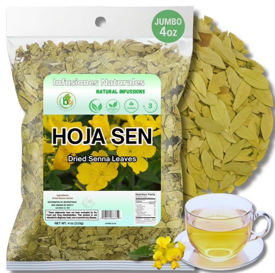 Hoja de Sen T? (Senna Leaf Tea) - 4 oz (113 g) - 100% Natural  Vegan  Gluten-Free - Dried Senna Leaves - Caffeine-Free Herbal Loose Leaf - by BexpertsUSA