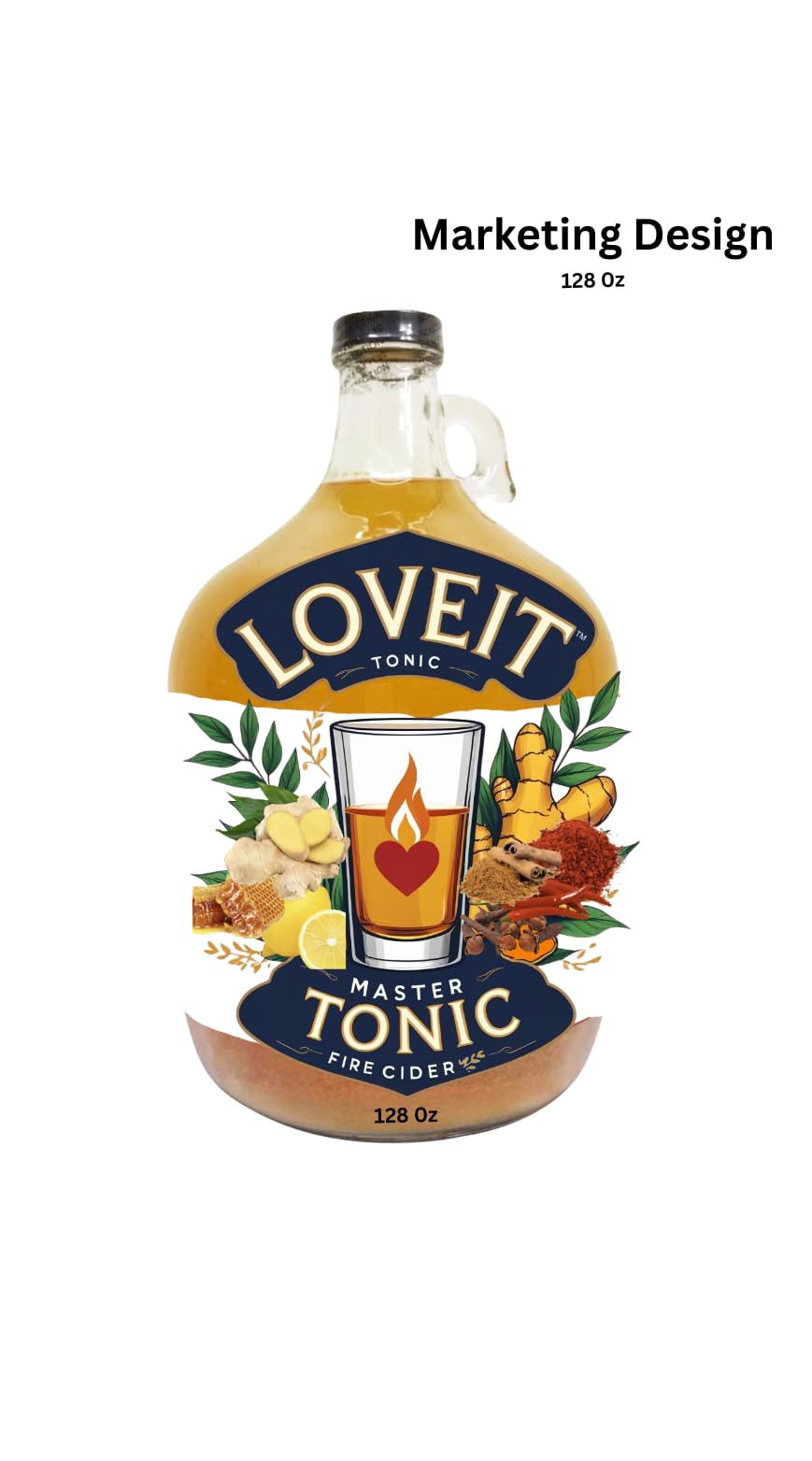 128oz Apple cider vinegar Drink | Kosher Master Fire Tonic Shots cinnamon  cloves  lemon  ginger  turmeric  cayenne pepper  honey