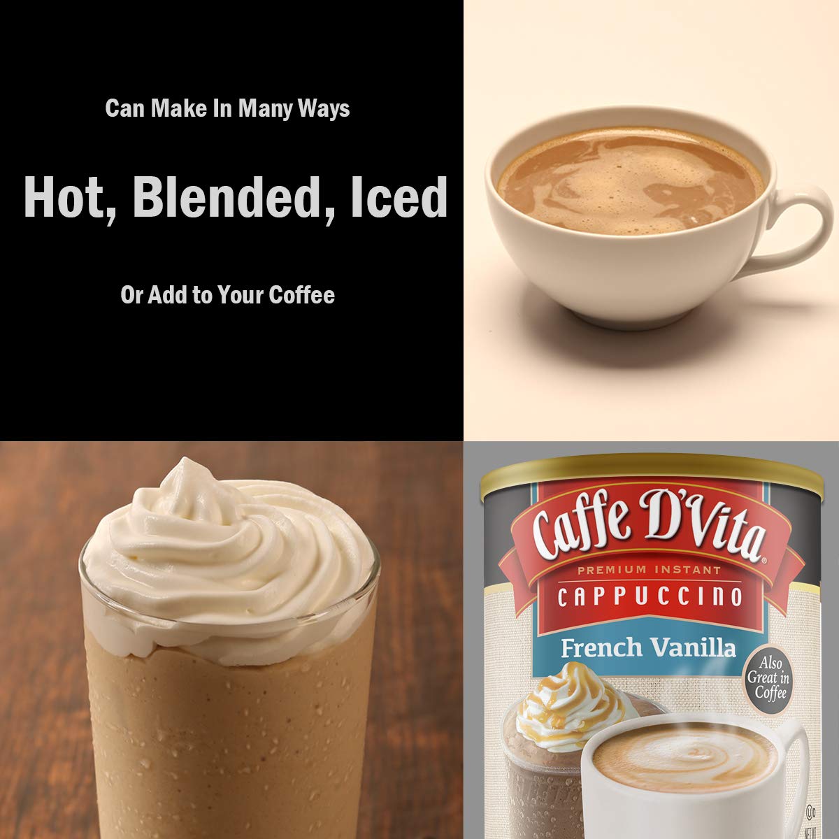 Caffe D’Vita French Vanilla Cappuccino Mix, Instant Coffee, Gluten Free, 2.67 Oz (Pack of 6)