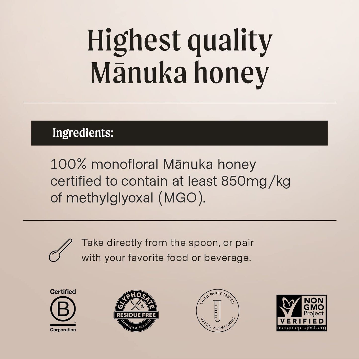 Manukora Raw Manuka Honey MGO 850+, Non-GMO, 360g Squeezy Bottle