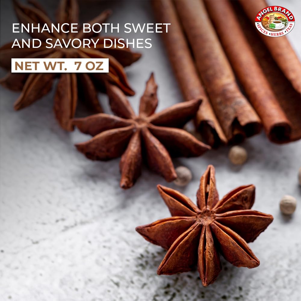 Angel Brand Star Anise Whole Spice – Premium for Baking & Cooking – 6 oz Bottle